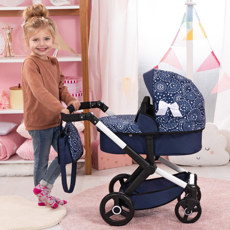 Bayer Design - XEO - DOLL PRAM BLUE WITH WHITE PATTERNS Games & Toys
