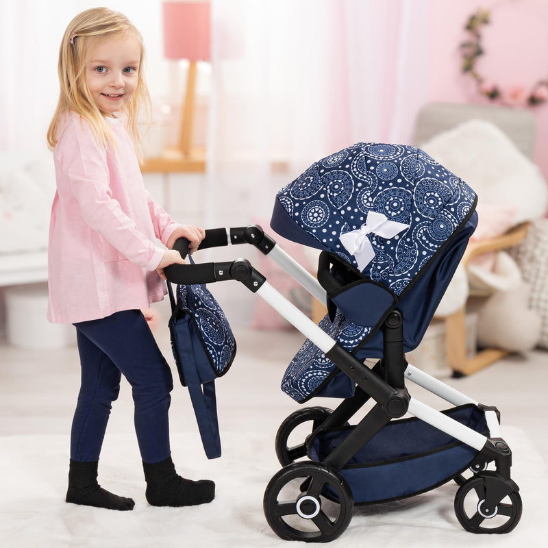 Bayer Design - XEO - DOLL PRAM BLUE WITH WHITE PATTERNS Games & Toys