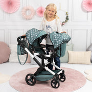 Bayer Design - XEO TWIN - TWIN DOLLS PRAM - TEAL AND STAR PATTERNS Games & Toys