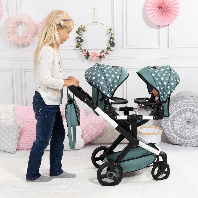Bayer Design - XEO TWIN - TWIN DOLLS PRAM - TEAL AND STAR PATTERNS Games & Toys