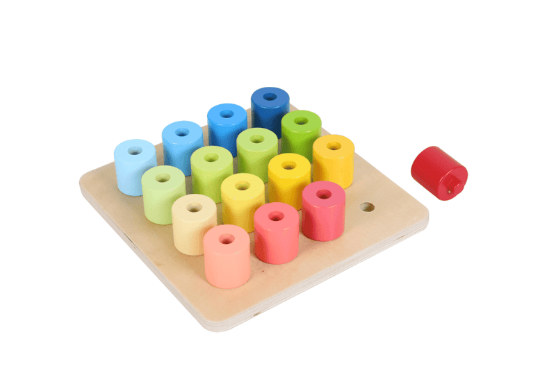 Beleduc Educare wooden stacking peg set with colourful pegs