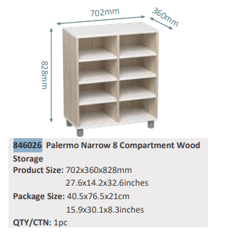 Beleduc - TORINO NARROW 8 COMPARTMENT WOOD STORAGE Furniture