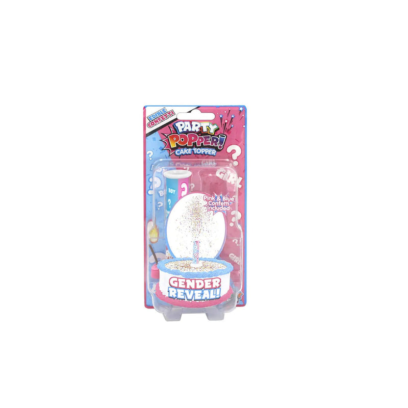 Gender reveal party popper cake topper and confetti