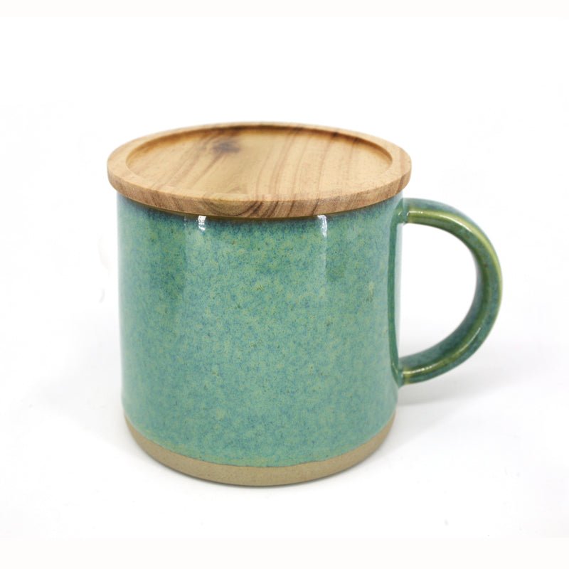 BIA - Reactive Mug with Lid Ceramic Stoneware Coffee and Tea Mug Dishwasher Safe Home & Kitchen Green