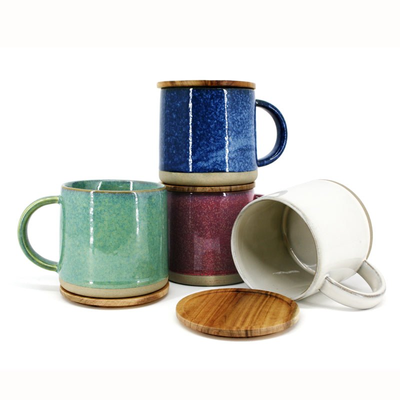 BIA - Reactive Mug with Lid Ceramic Stoneware Coffee and Tea Mug Dishwasher Safe Home & Kitchen Green