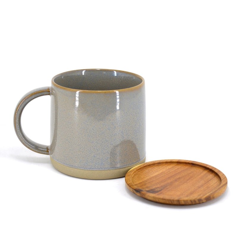 BIA - Reactive Mug with Lid Ceramic Stoneware Coffee and Tea Mug Dishwasher Safe Home & Kitchen Grey