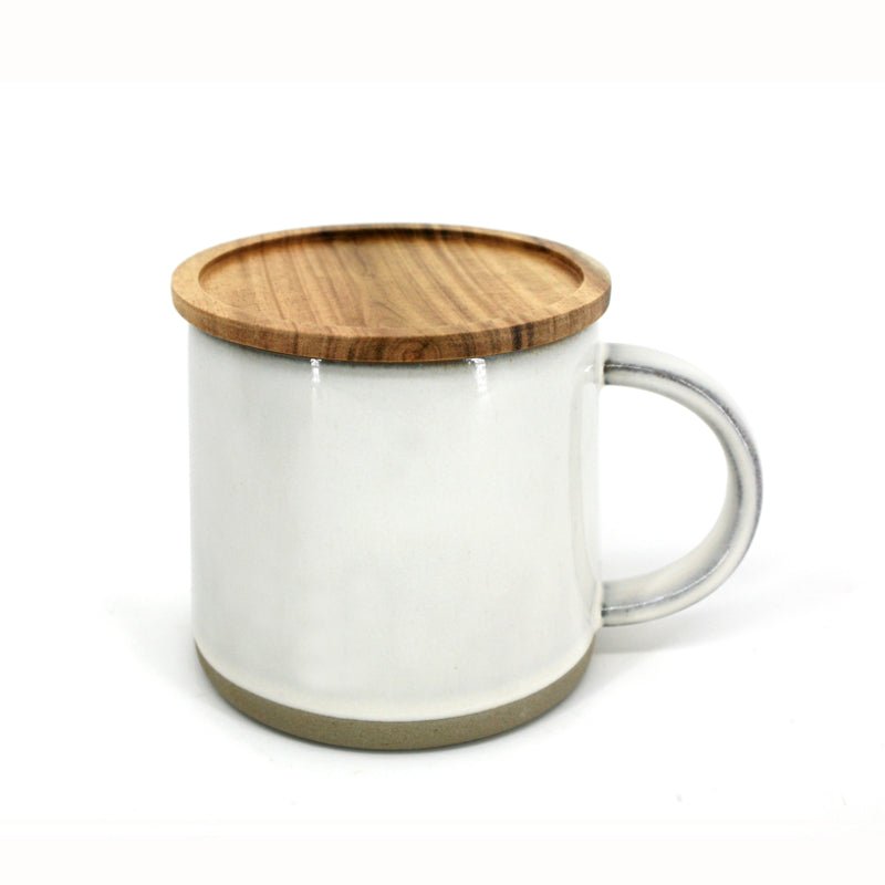 BIA - Reactive Mug with Lid Ceramic Stoneware Coffee and Tea Mug Dishwasher Safe Home & Kitchen White