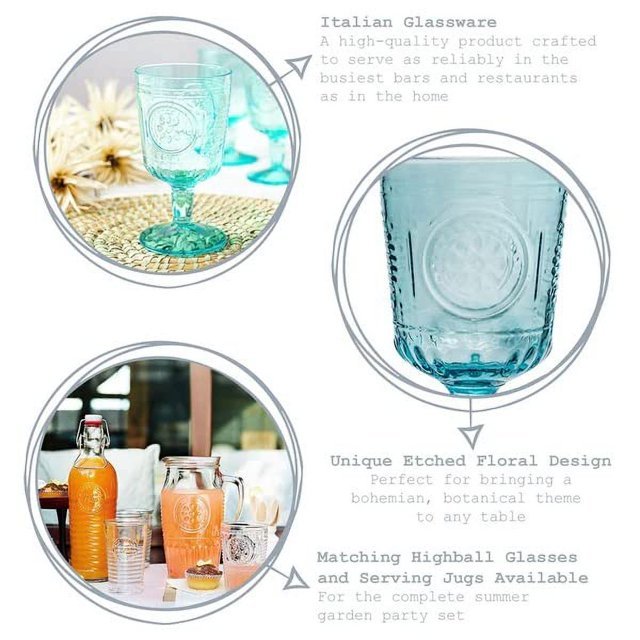 Bormioli Rocco - Romantic Light Blue Wine/Water x4 - 320ml Home & Kitchen