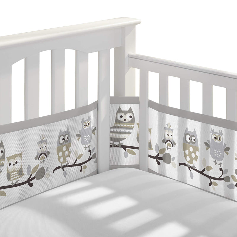 BreathableBaby - Mesh Liner for Cribs and Playards, Classic and Deluxe Styles Mother & Baby Owl Fun Gray