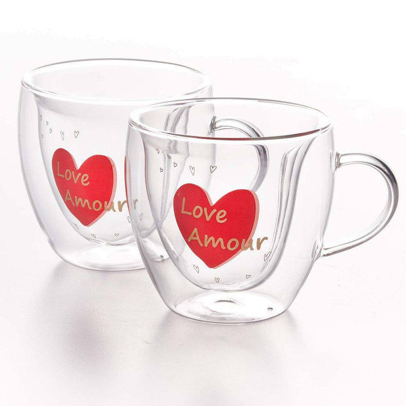 Brilliant - DOUBLE DOUBLE HEART COFFEE CUP AMOUR COFFEE CUP 250ML S/2 Home & Kitchen