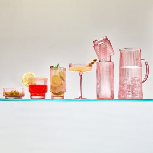 Brilliant - RIBBED PINK OLD FASHIONED 340ML SET/4 Home & Kitchen