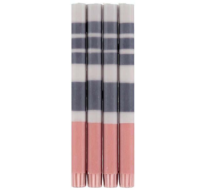 British Colour Standard - Striped Dinner Candle x4 Gull - Gunmetal - Old Rose Home & Kitchen