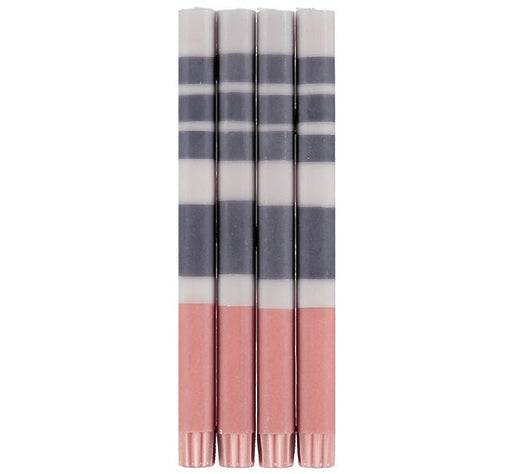 British Colour Standard - Striped Dinner Candle x4 Gull - Gunmetal - Old Rose Home & Kitchen