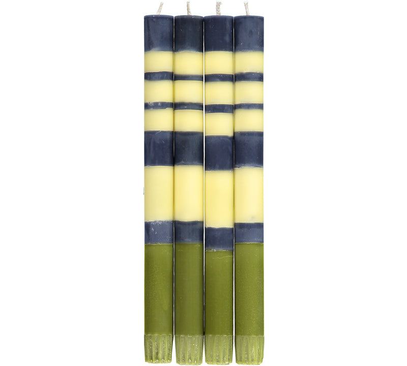 British Colour Standard - Striped Dinner Candle x4 Indigo - Jasmine - Olive Home & Kitchen