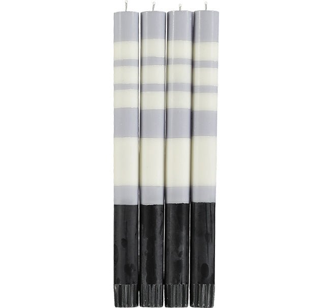 British Colour Standard - Striped Dinner Candle x4 Jet - Pearl - Dove Home & Kitchen