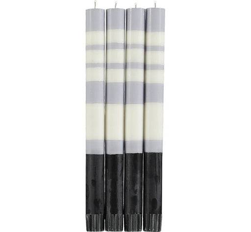 British Colour Standard - Striped Dinner Candle x4 Jet - Pearl - Dove Home & Kitchen