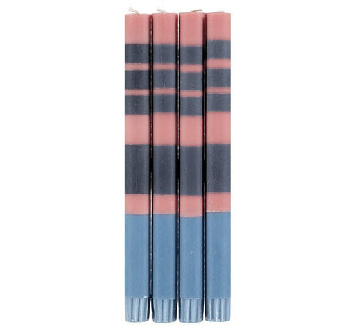 British Colour Standard - Striped Dinner Candle x4 Old Rose - Indigo - Pompadour Home & Kitchen