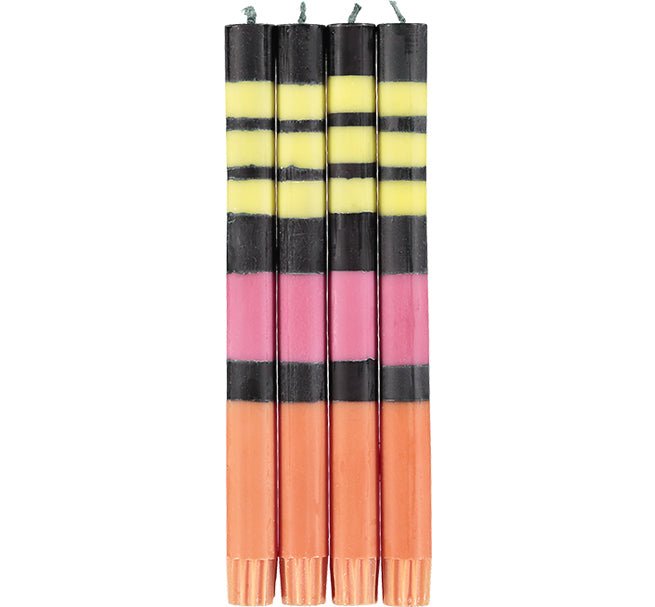 British Colour Standard - Striped Dinner Candle x4 Orange - Jet - Neyron - Sulphur Home & Kitchen