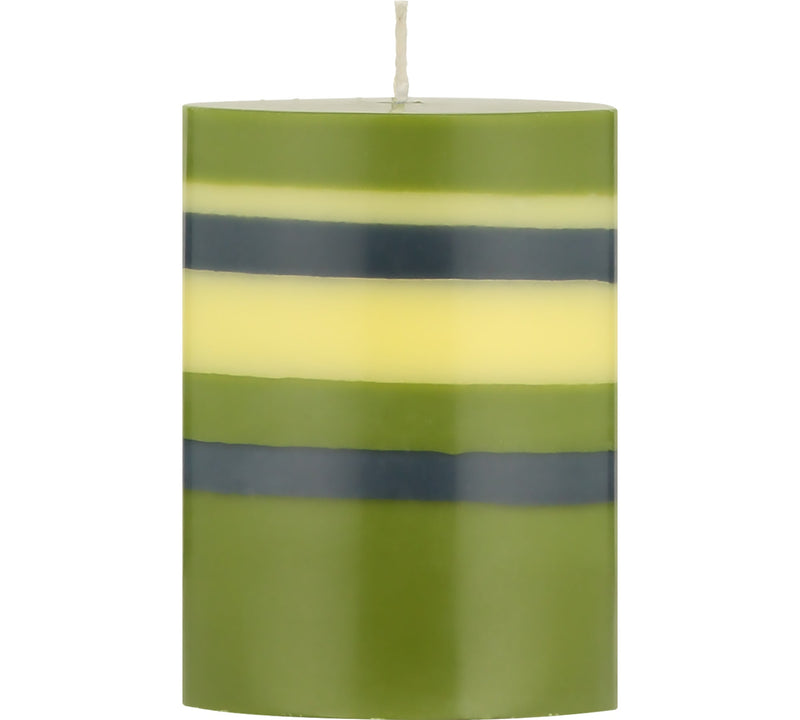 British Colour Standard - Striped Pillar Candle H10cm Olive - Indigo - Jasmine Home & Kitchen