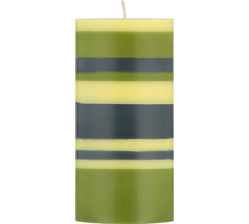 British Colour Standard - Striped Pillar Candle H15cm Olive - Indigo - Jasmine Home & Kitchen