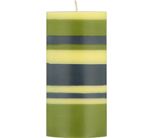 British Colour Standard - Striped Pillar Candle H15cm Olive - Indigo - Jasmine Home & Kitchen