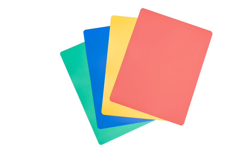 Browne 573614 flexible cutting board mats in red blue yellow and green