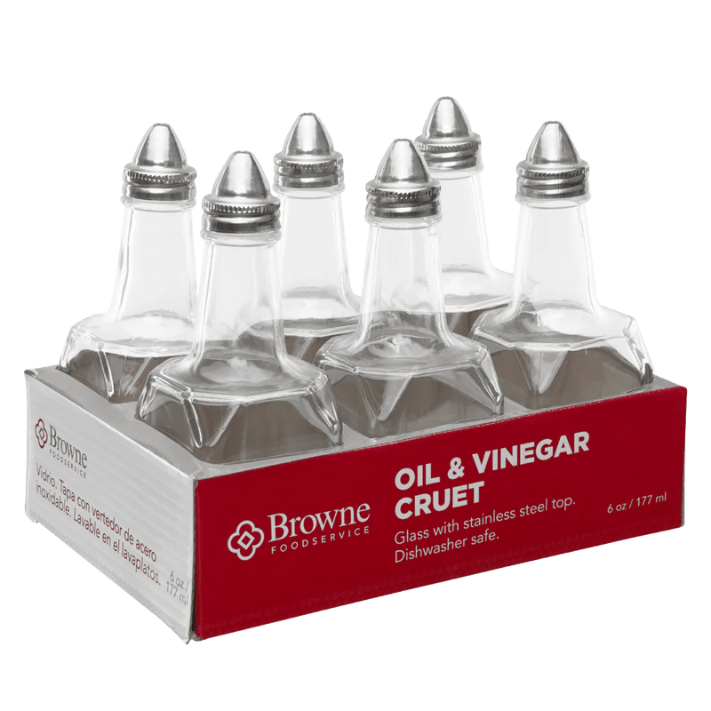 Browne - Glass, Oil & Vinegar, 6oz/152ml, 6.x2"/15.2x5.1cm, SS PouRing, Top, 6 Pack Home & Kitchen