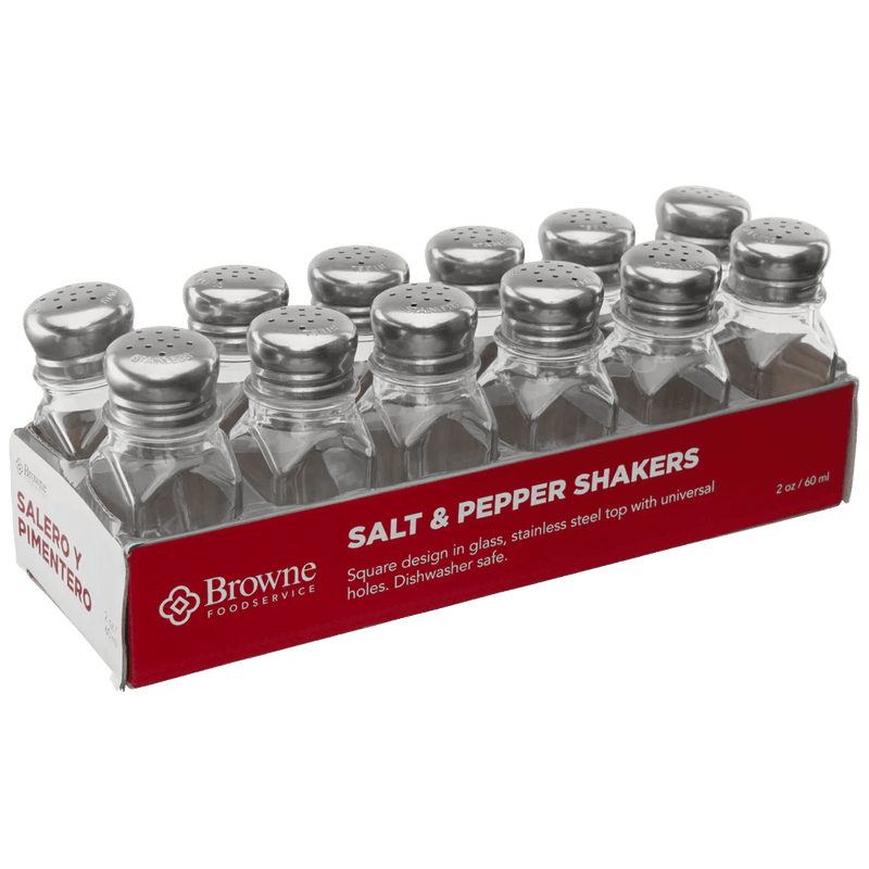 Browne - Salt & Pepper Shakers, Square Glass, 2oz/59ml, 4x1.5"/10.2x3.8cm, 12 Pack Home & Kitchen