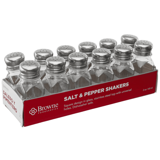 Browne - Salt & Pepper Shakers, Square Glass, 2oz/59ml, 4x1.5"/10.2x3.8cm, 12 Pack Home & Kitchen