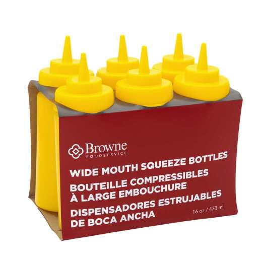 Browne - Wide Mouth Squeeze Bottle, 16oz/473ml, Set of 6, Yellow Home & Kitchen