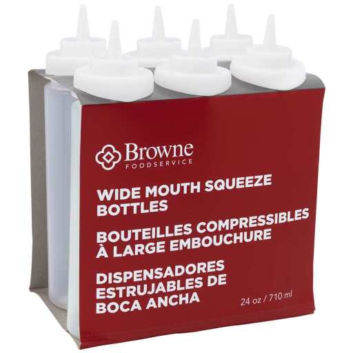 Browne - Wide Mouth Squeeze Bottle 24oz/710ml, Set of 6, Clear Home & Kitchen