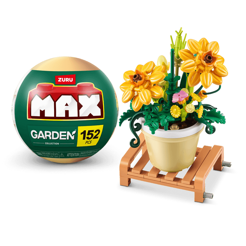MAX BUILD Premium Garden Pot Plants Series 1 – Cosmos Sulphureus example with capsule; one random set included