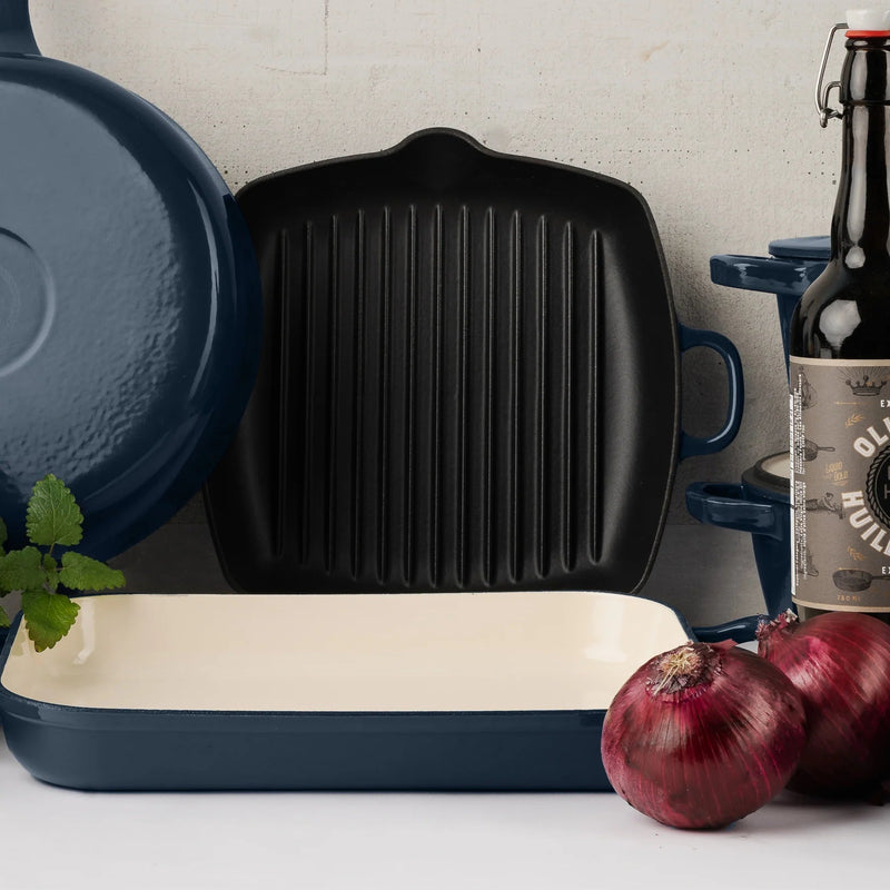 CHUCK HUGHES - Cast Iron Square Grill Pan 26cm /10.25“ Home & Kitchen Green