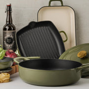CHUCK HUGHES - Cast Iron Square Grill Pan 26cm /10.25“ Home & Kitchen Green