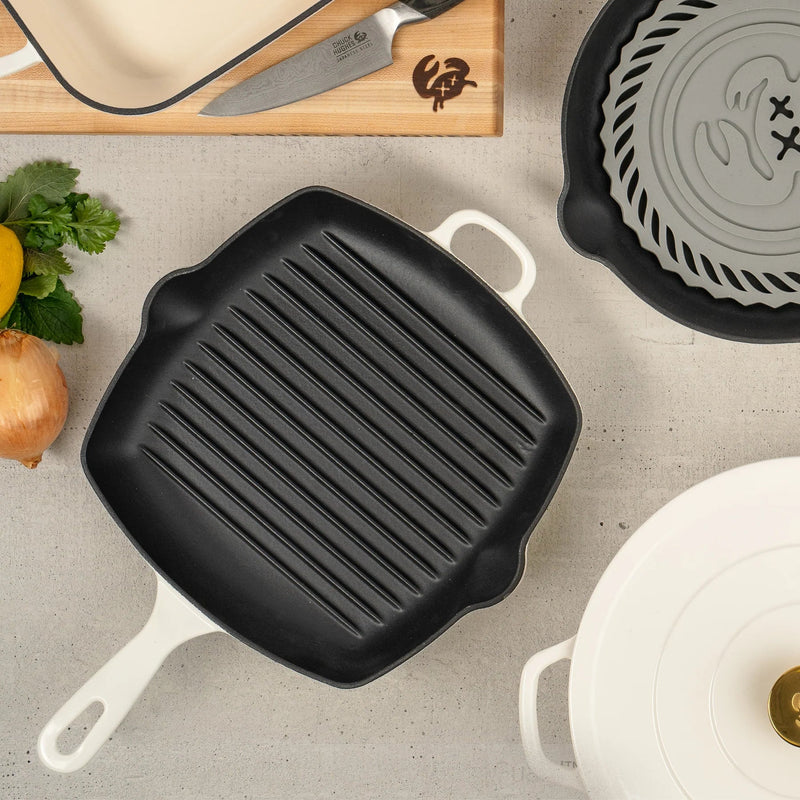CHUCK HUGHES - Cast Iron Square Grill Pan 26cm /10.25“ Home & Kitchen Green