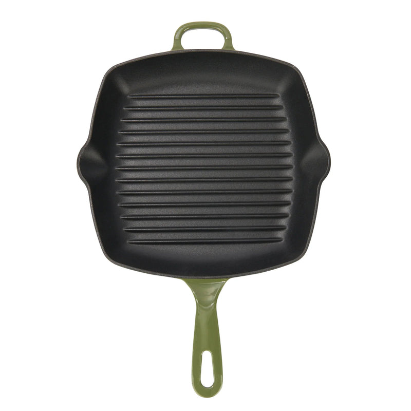 CHUCK HUGHES - Cast Iron Square Grill Pan 26cm /10.25“ Home & Kitchen White