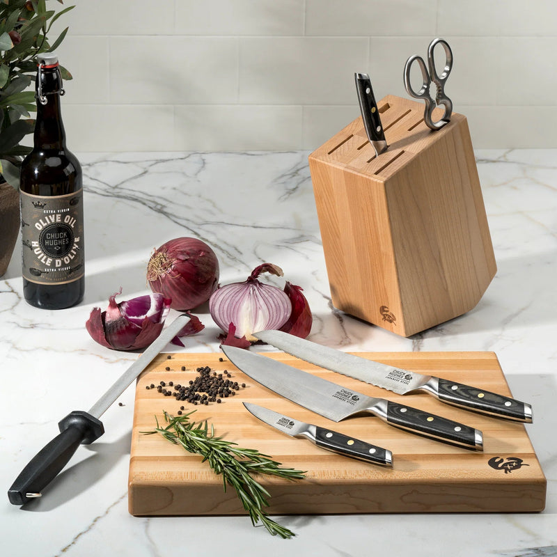 CHUCK HUGHES - Damascus Knife 7pcSet w/Block Home & Kitchen