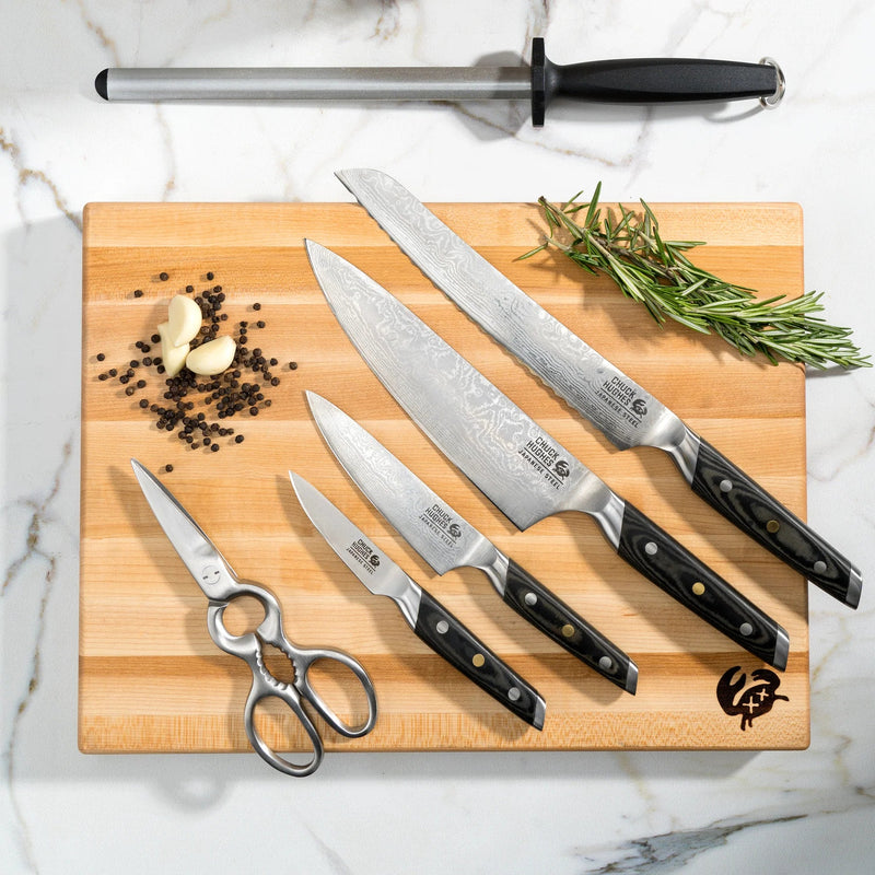 CHUCK HUGHES - Damascus Knife 7pcSet w/Block Home & Kitchen