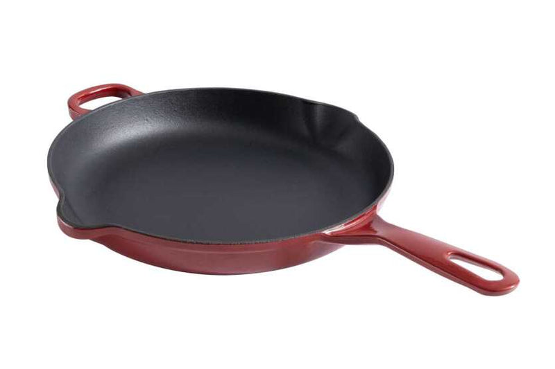 CHUCK HUGHES - Fry Pan, Round CastIron 10.25"/26cm Home & Kitchen Cardinal Red