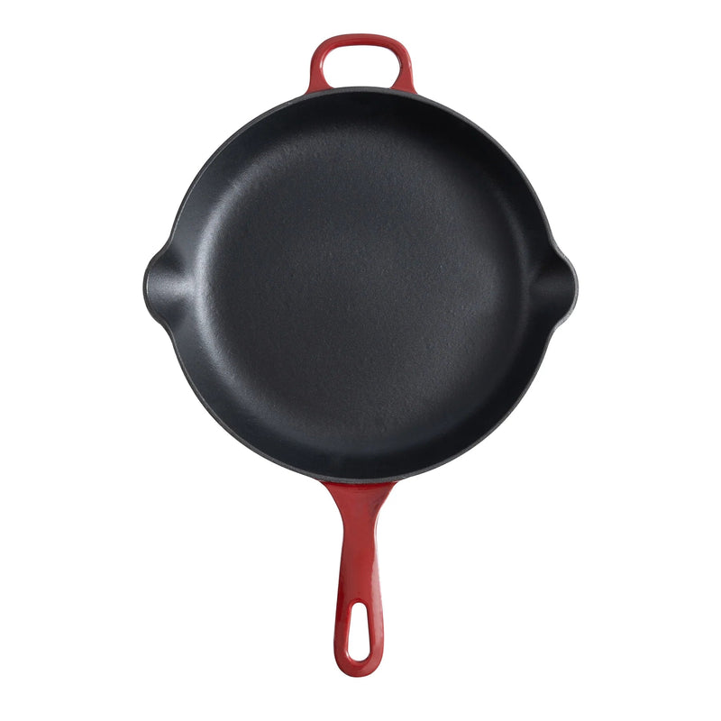 CHUCK HUGHES - Fry Pan, Round CastIron 10.25"/26cm Home & Kitchen Cardinal Red