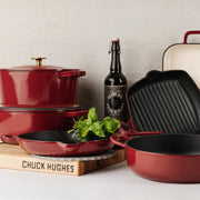 CHUCK HUGHES - Fry Pan, Round CastIron 10.25"/26cm Home & Kitchen Cardinal Red