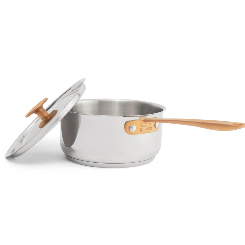 CHUCK HUGHES - Sauce Pan 1 - Ply SS2qt/18cm w/Gold Matte Han Home & Kitchen