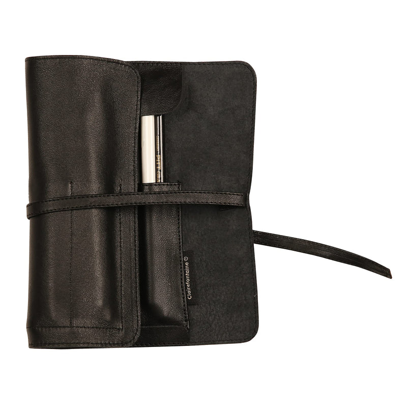 Clairefontaine - Flying Spirit: Leather Pencil Case - Sleeve Roll - Black (10.5x9.45in)