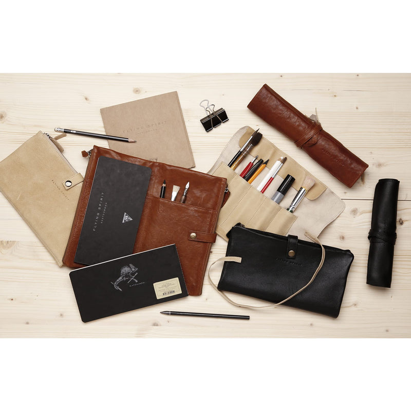 Clairefontaine - Flying Spirit: Leather Pencil Case - Sleeve Roll - Black (10.5x9.45in)