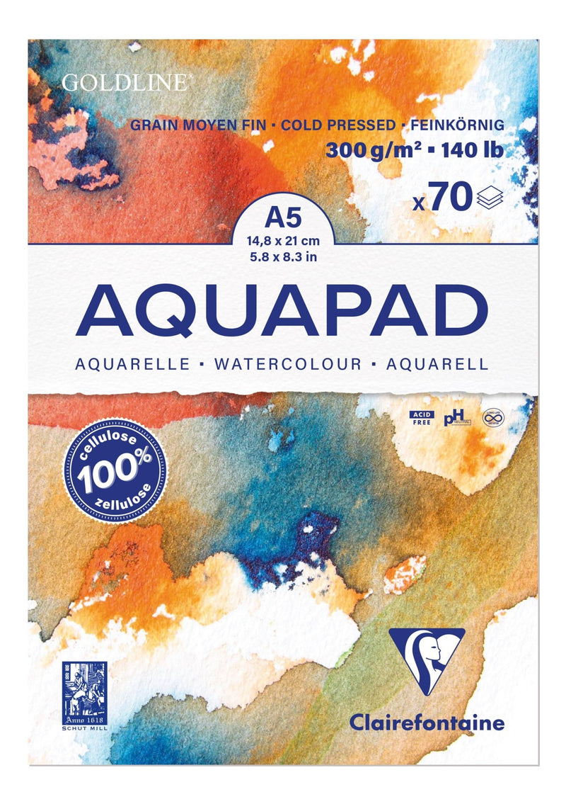 Clairefontaine - Goldline Aqua 300G Medium Fine Grit A5 70Sh White Arts & Crafts