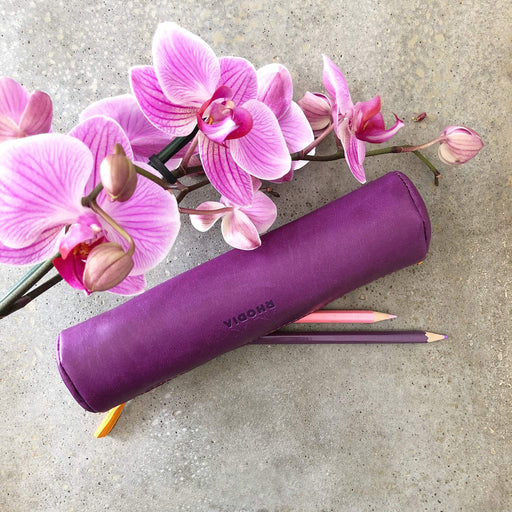 Clairefontaine - Italian Leatherette Round Pencil Case - Poppy (8.45x2in) Toys & Games