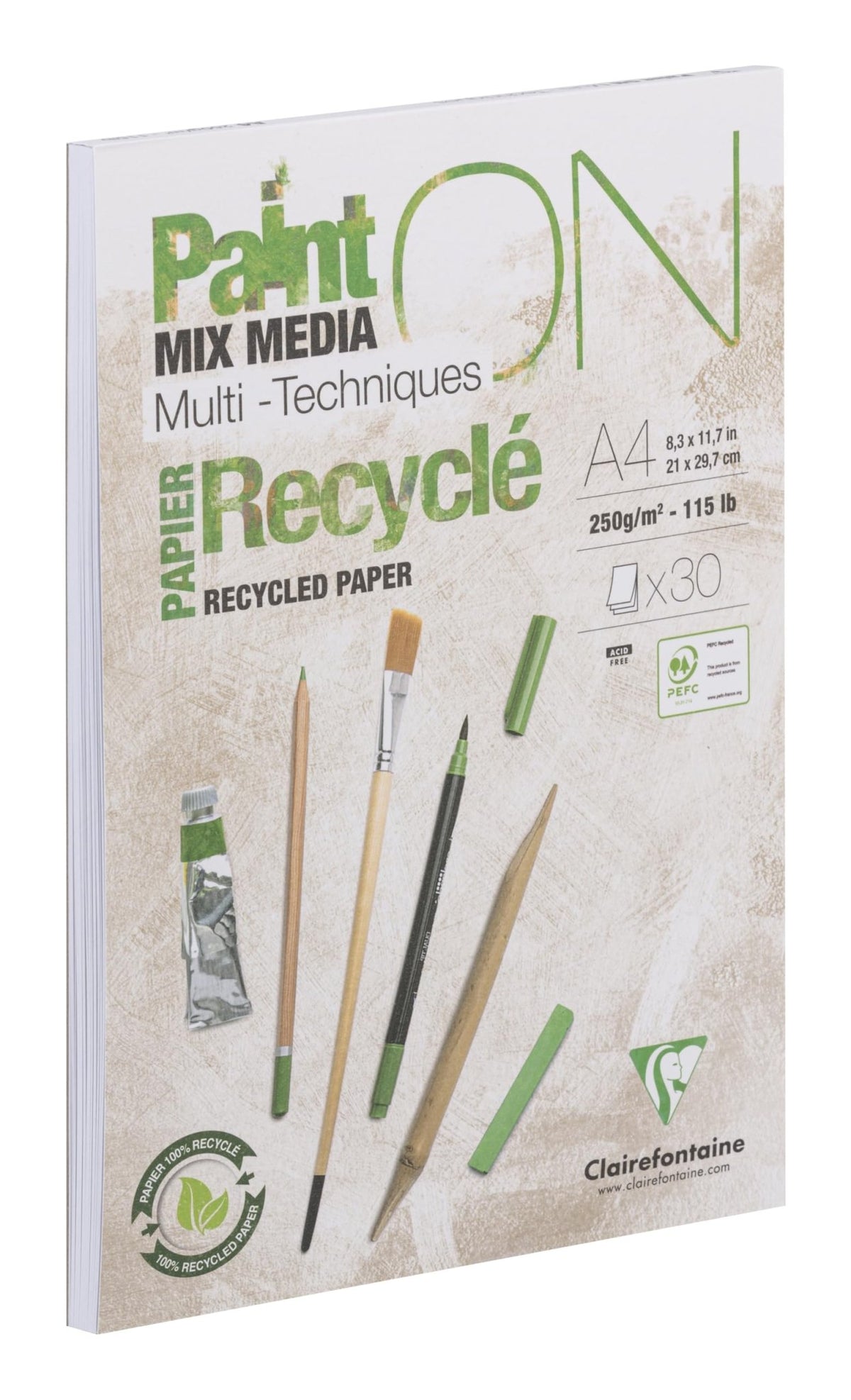 Clairefontaine - Paint'On A4 recycled paper pad 30S white 250g | Arts ...