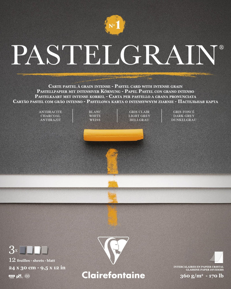 Clairefontaine - PastelGrain glued pad n°1 24x30cm 12sh 360g grey shades assorted Arts & Crafts
