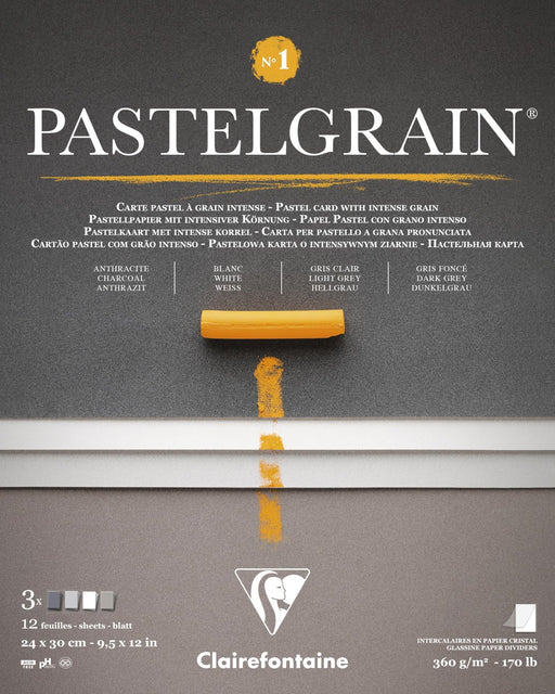 Clairefontaine - PastelGrain glued pad n°1 24x30cm 12sh 360g grey shades assorted Arts & Crafts