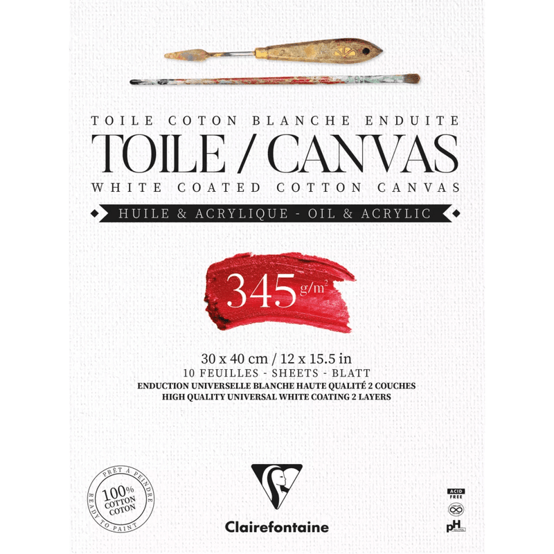 Clairefontaine - T. de Lys cotton white canvas 345g 10 sheets pad 30x40cm Arts & Entertainment